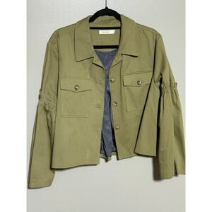 Contemporary Mod Ref Green Short Jacket Tortoise Shell Buttons Cotton Size Large